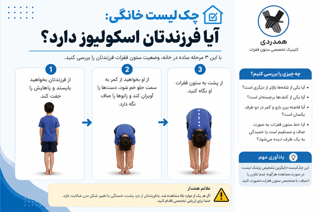 چک‌لیست خانگی: آیا فرزندتان اسکولیوز دارد؟